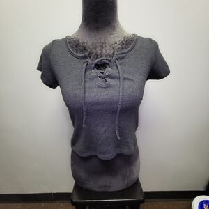 Gray lace up v neck crop top Tee shirt by Mudd